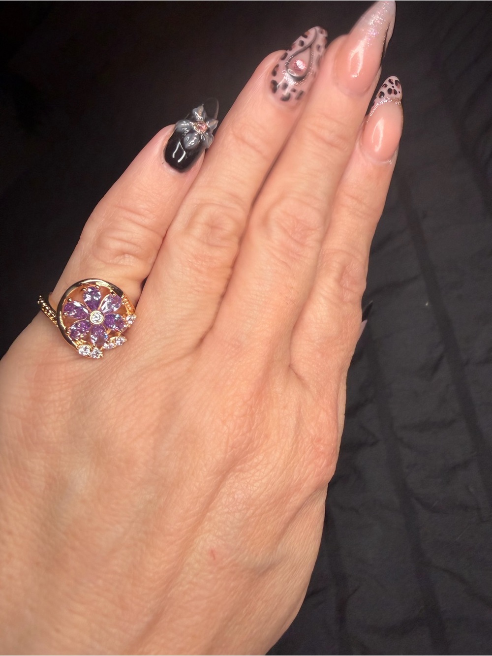18K Gold Filled Over Brass Purple Flower AAA CZ Ring Size 5